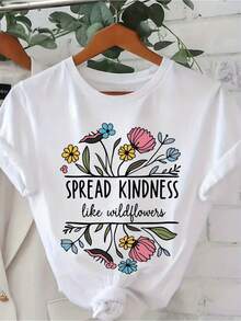 Siembra amor, como flores silvestres Camiseta| Bonita camiseta blanca de manga corta y cuello redondo, con mensajes inspiradores y estampados, suave y transpirable, de corte holgado, disponible en tallas S-XXXL, adecuada para el verano, uso diario, vacaciones y como opción de regalo. - Blanco - Ver 1