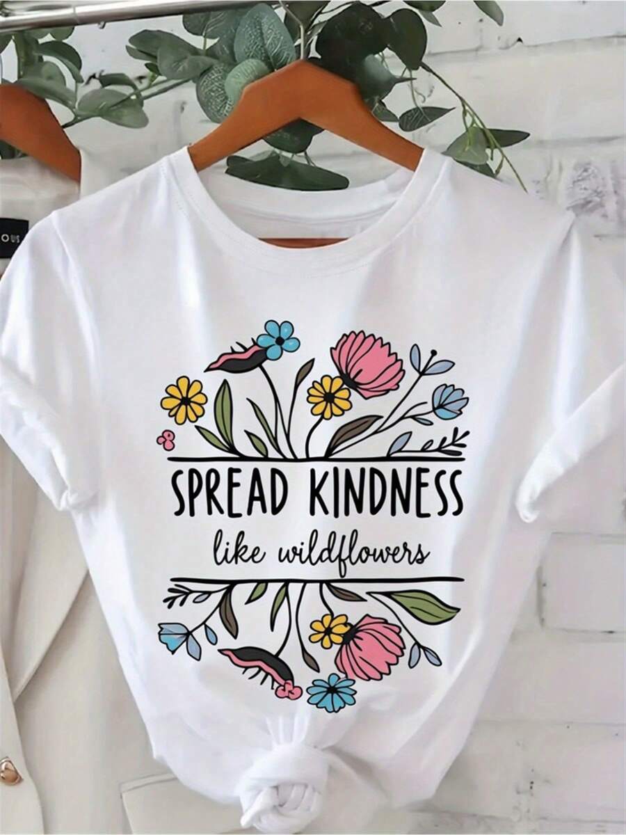 Siembra amor, como flores silvestres Camiseta| Bonita camiseta blanca de manga corta y cuello redondo, con mensajes inspiradores y estampados, suave y transpirable, de corte holgado, disponible en tallas S-XXXL, adecuada para el verano, uso diario, vacaciones y como opción de regalo. - Blanco - Ver 1