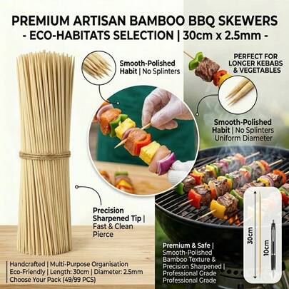 49/99/199pcs Barbecue Skewers, Bamboo Sticks, Suitable For Grilling, Kebabs, Fruits, Snacks, Applicable For Barbecue, Picnic, Camping, Yard, Patio, Outdoor Scenarios, Home, Commercial Use