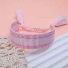 1pc Handmade Vintage Minimalist Boho Style Woven Bracelet, Suitable As Gift For Family, Friends, Students, Festivals, Parties, Traveling - Baby Pink - View 6
