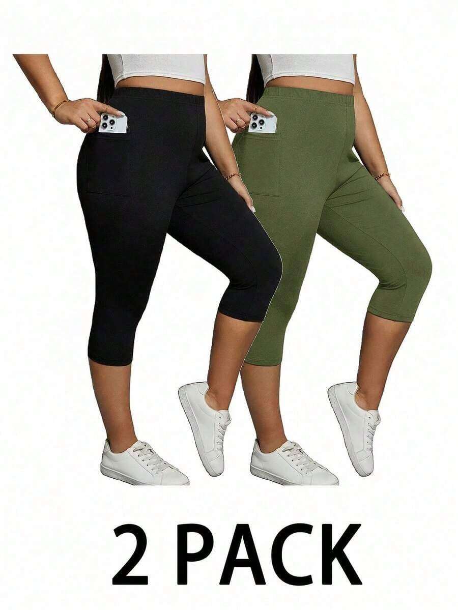 Pantalones capri de verano para mujer de talla grande, 2 piezas de leggings estampados, leggings negros, pantalones capri deportivos para mujer, leggings de mujer, conjunto de 2 piezas de leggings negros, ropa de otoño, atuendos de maestro - Multicolor - Ver 1