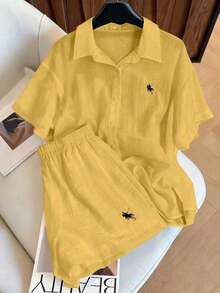 Conjunto informal vintage de 2 piezas, versátil y de moda - Amarillo - Ver 1
