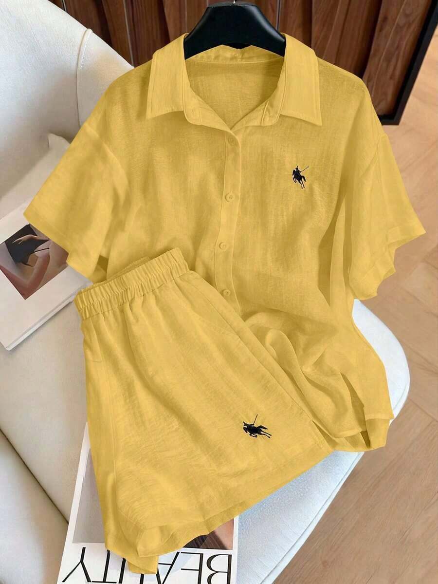 Conjunto informal vintage de 2 piezas, versátil y de moda - Amarillo - Ver 1