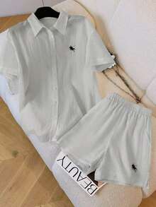 Conjunto informal vintage de 2 piezas, versátil y de moda - Gris Claro - Ver 3