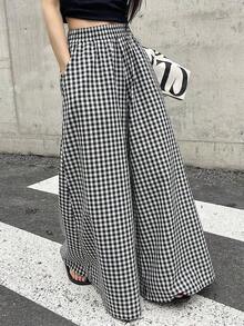 de pierna ancha con estampado de lunares y cintura elástica para mujer - Negro - Ver 11