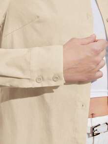 de mujer de manga larga con cuello vuelto, estilo urbano básico para ir al trabajo, conjunto de negocios casual elegante y minimalista, adecuado para maestras y oficina, otoño - Albaricoque - Ver 8