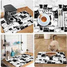 1 pieza Alfombrilla absorbente, con patrón de gato de dibujos animados y texto en inglés, adecuada para mesa de comedor y cafetería, alfombrilla de drenaje multiusos, regalo para el hogar, decoración de escritorio - XYLSD-387 - Ver 12