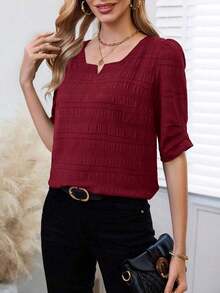Camisa de mujer con cuello en V y estampado floral, de uso casual y versátil para el día a día - Burdeos - Ver 5