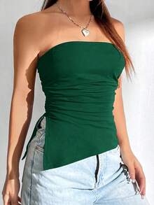 Top Sin Tirantes Con Pliegue Dividido - Verde Oscuro - Ver 1