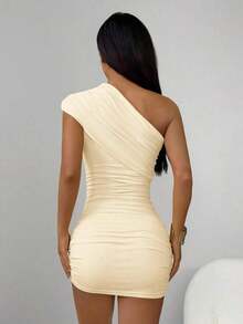 mini ajustado con pliegues de unicolor para mujer, atuendos de verano y club, sexy - Albaricoque - Ver 2