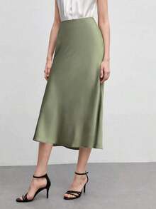 Falda básica de corte A para mujer, adecuada para ir al trabajo, negocios, uso casual, oficina, atuendo formal elegante para damas, otoño - verde menta - Ver 7