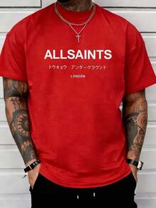 1  Men's T-Shirt, 220g, Urban Style, 100% Cotton, Y2K Graphic Print, Men's Clothing, Tokyo Underground Style, Urban Fashion - 紅色 - 查看 12