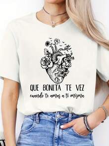 Camiseta de Mujer con Alfabeto Español - Aprendizaje del Idioma Español, Blusa Casual de Manga Corta y Cuello Redondo para Clases de Español y Atuendo casual - [Blanco] - Ver 6