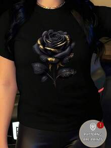 New 2026 1  Color combinado  Dibujos animados    Casual  Sexy  Dulce  Fiesta  Elegante    Ninguno    Casa  Playa  Noche de fiesta  Vacaciones  Boda  Deportivo  Oficina    Y2K Estampado floral 3D  Camiseta casual para mujer con estampados florales y mariposas, 100% poliéster, cuello redondo, mangas cortas, tejido de punto para todas las estaciones, estampados rosados y mariposas, ropa casual energética, camisa suave, camiseta de mariposa. - Negro - Ver 1