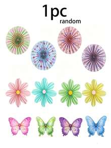 12 piezas Decoraciones de flores de papel de colores suaves, abanico de papel con mariposas y flores de primavera para colgar en el jardín, adecuado para fiestas de cumpleaños con tema de flores silvestres de primavera/verano, suministros para decoración de fondo del hogar - Multicolor - Ver 9