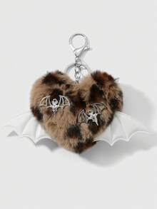 1 pieza Llavero con dije de bolso con patrón de corazón cruzado, remache de strass y degradado de leopardo multicolor retro - Multicolor - Ver 4