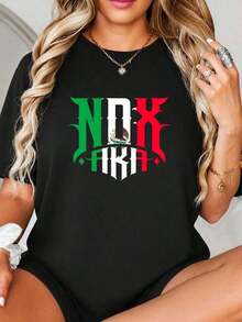 Diseño de impresión NOX FRA inspirado en el Fl-ag mexicano con Cr-est de águila, tipografía gótica verde, blanca y roja, arte gráfico temático nacional para decoración y pantallas con ventilador. jpgRegalos personalizados: Camias para mujer con estilos modernos, hippies, casuales y minimalistas. Ropa masculina personalizada única, armarios cápsula, ropa básica/urbana para hombre. Regalos ideales para novios, familiares y amigos, adecuados para cumpleaños, vacaciones, colegio/competiciones, deportes/escalada, etc. , también adecuados para la moda de otoño y actividades urbanas. Verano negro. Ideal para regalar. Camiseta de mujer. Elegante. Estilo bohemio. Prenda suave, transpirable y cómoda, perfecta para primavera, verano y otoño; ideal para vacaciones, viajes y uso diario. Perfecta para ver un partido. - Negro - Ver 6