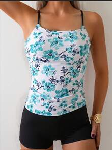 Nuevo traje de baño de dos piezas para mujer, sexy, conservador, tankini adelgazante para vacaciones y natación deportiva. - Color de la imagen - Ver 1