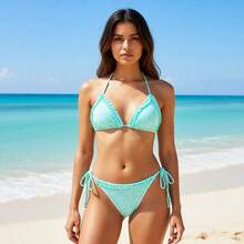 Bikini Sexy para Playa, Spa y Vacaciones, Traje de Baño para Mujer, Conjunto de Bikini de Corte Alto para Chicas Atractivas - azul - Ver 11
