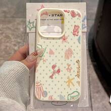 1pc TPU Material Playful Vacation Element Polka Dot Patchwork Pattern Phone Case, Compatible With Apple 17 Pro Max/17/16 Pro Max/15/13/12/11, S20 FE/A15/S24/A55, Note 11/Note 12/Note 13 Pro, Full-Body Shockproof Soft Protective Cover - White - View 1