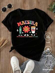 VintageCamiseta de manga corta de moda para primavera y verano de 2026, hecha en México, 180 gramos. Estampado de dibujos animados, modelo de pareja, apta para uso interior o exterior. Cuello redondo, unisex, ideal para oficina y ocio. Paquete de una pieza.Graphic Tee - Negro - Ver 1