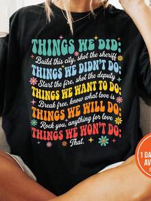 Things We Did Things We Didn't Do Things We Want To Do T-Shirt, Funny Retro Song Lyrics Gift, Music Lover Graphic Teeblusas para mujer playeras de mujer vestidos casuales para mujer y2k playeras deportivas para mujer verano camisetas ropa de mujer Fashion Perfect For Daily - Negro - Ver 6