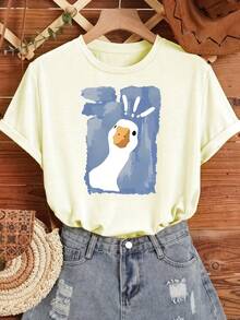 Nueva Colección 2026 Camiseta de Algodón Casual B038 [Camiseta de Manga Corta con Cuello Redondo y Estampado de Pato]% Algodón, Duradera - Blanco - Ver 8