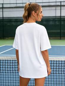 Camiseta Deportiva Casual de Corte Regular y Holgado, Manga Corta, Transpirable, para Pilates, Fitness, Ropa Deportiva, Atuendo Diario Casual de Verano - Blanco - Ver 3