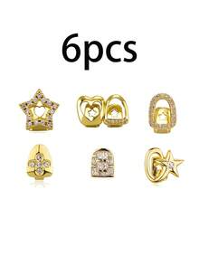 6PCS Gold Grillz For Teeth,Gold Plated Diamond Grillz Set,Hip Hop Teeth Grillz With Fitting Tool,Custom Fit Iced Out Fake Tooth Caps For Men & Women - Gold - View 8