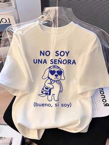 Camiseta Divertida y Humorística para Mujer con Estampado de Cachorro, Moderna y Sexy, Camiseta Casual de Verano con Cuello Redondo para Mujer - Blanco - Ver 1