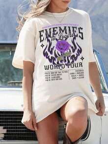 'Enemies To Lovers' T-Shirt, Book T-Shirt, Literary T-Shirt, Romance, Fated Mates, Bookstagram, Booktok Merch, Bookish Dark Romance, New 2026 Model, Holiday Clothing Style, Women's Summer Clothes, Concert Outfit, Women's Country Concert Outfit - Vintage Urban Style, Unisex, Loose Fit Short Sleeve Crew Neck Cotton T-Shirt - 白色 - 查看 1