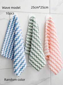10/1件套彩色条纹珊瑚绒清洁布 - 不油腻、不掉毛、多用途，适用于厨房、浴室和卧室，加厚清洁毛巾，柔软吸水，厨房用品，清洁配件（颜色随机） - 多色 - 查看 10