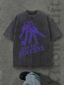 Camiseta casual vintage cómoda y lavada para mujer, camiseta de manga corta con cuello redondo,% algodón lavado y versátil para hombre, adecuada para uso diario y atuendos de, estilo unisex. - Negro - Ver 1