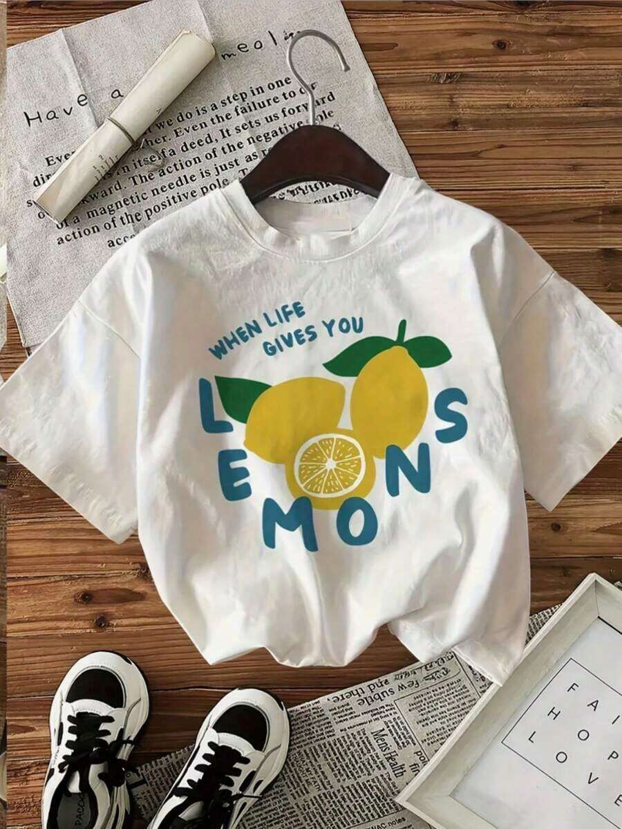 Nuevas llegadas para el verano. Camiseta Ligera de Verano para Mujer - Manga Corta Casual con Cuello Redondo, Diseño de Mapa de Limones, Mezcla de Poliéster Ligero, Perfecta para la Playa o Salidas de Verano, Ropa Casual de Verano, Top con Estampado Vibrante, Blusa de Tela Ligera, Camisa > Hermosa. - Blanco - Ver 1
