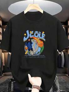 Camiseta Deportiva para Hombre JCOLE con Estampado de Baloncesto - Camiseta de Manga Corta Transpirable de Verano con Cuello Redondo y la Signatura J para Ropa Casual - Cómoda Camiseta Relajada de Talla Grande - Negro - Ver 1