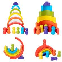 Juguete de arcoíris de madera DIY para niños, bloques de equilibrio apilados de arcoíris de madera creativos, juguete para bebés, juguetes educativos Montessori para niños - 1 - Ver 1