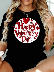 Camiseta Holgada para Mujer con Estampado de Corazón para el Día de San Valentín, Blanca 180g, para Uso Casual en Casa o al Aire Libre, Regalo para Fiesta de San Valentín - Negro - Ver 7