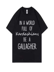 Camiseta femenina estampada al estilo Gallagher de " in A World", camiseta moderna e informal, camiseta holgada de algodón puro para mujer. - Negro - Ver 1