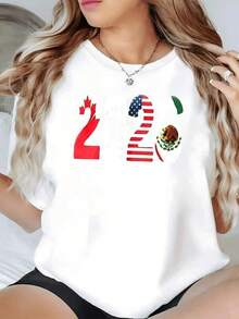 Número 2026 con banderas de Canadá Estados Unidos y México representando unidad y pasión por el fútbol en un torneo internacional camiseta de mujer casual moderna perfecta para fanáticas del deporte - Negro - Ver 6