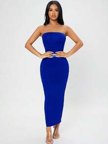 Vestido tubo con abertura trasera - azul real - Ver 1