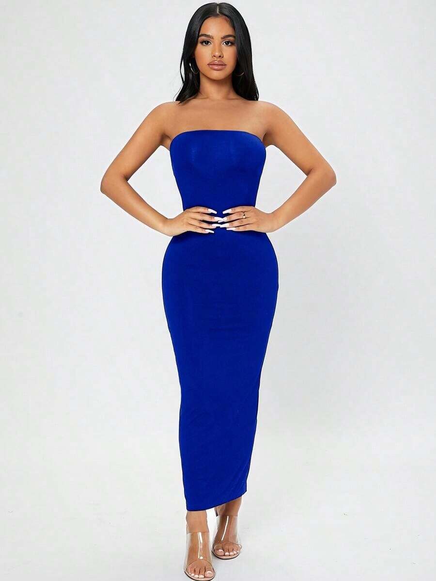 Vestido tubo con abertura trasera - azul real - Ver 1