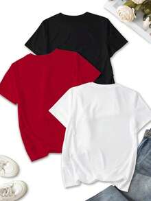 Set de 3 camisetas de mujer de manga corta con cuello redondo, de estilo casual de verano, con estampado gráfico del universo creencia, top de concierto - Multicolor 13 - Ver 2