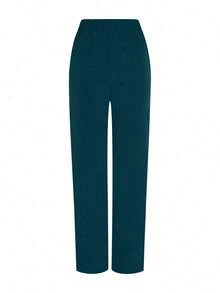 Conjunto de uniforme de pijama de unicolor con parches, cuello en V y manga corta - Agua verde azul - Ver 4