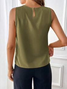 Clasi Blusa sin mangas con detalle de pliegues y escote de ojo de cerradura, blusas sin mangas - Verde militar - Ver 2