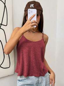 Camisola Holgada Con Tirantes De Color Sólido - Burdeos - Ver 6