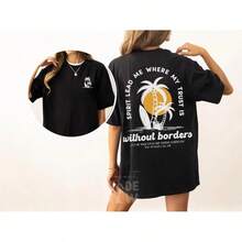 Camiseta Cristiana, Camiseta Playera, Camiseta Oversize, Regalo de Bautizo, Estilo Inspirado en el Océano, Camiseta de Jesús, Camiseta con Gráficos Retro, Camiseta de Fe para Adolescentes Playeros - Negro - Ver 1