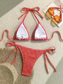 Swim Mod Conjunto de bikini sexy para mujer con estampado floral de verano, copa push-up y cuello halter con lazo - Multicolor 5 - Ver 2