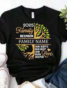 Personalized Family Reunion T-Shirt, 100% Cotton, Versatile, Suitable For Streetwear, Daily Wear, Y2K/Crop Top Oversized Round Neck Outings, Camping, Concerts, Hip-Hop, Rock, And Rap Events. Personalized Family Tree, 220G Heavyweight 100% Cotton T-Shirt. With Butterfly Print, Suitable For Girls And Women, Inspirational Short-Sleeve Round Neck T-Shirt, Cute Y2K Aesthetic Style, Summer Top, Suitable For Outdoor Activities, Family, Work, Or Casual And Loose Daily Wear. - 黑色 - 查看 6
