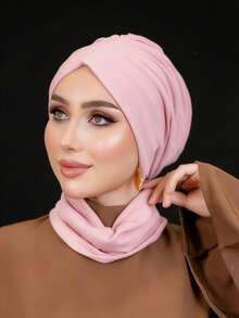 1pc Women's Instant Turban, Elegant Solid Color Headscarf, Versatile Slip-Resistant Absorbent Headwrap, Pleated Design For Voluminous Look, Soft Modal Jersey Fabric, Suitable For Daily Wear, Yoga, Sports - Multicolor - View 18