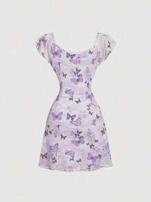 Vestido mini de flores para mujer, ideal para vacaciones de verano - Lila Púrpura - Ver 2